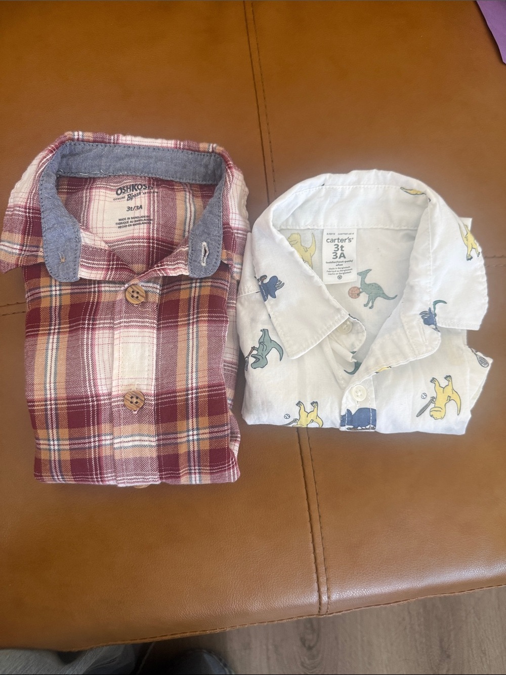 White Kids Short-Sleeve Button-Up Shirt with Dinosaur Print